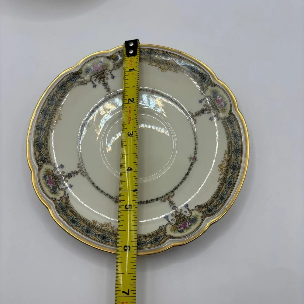 Vtg Black Knight Selb Bavaria Cream Soup Bowl and Saucer Set Floral Gold Gilt 30